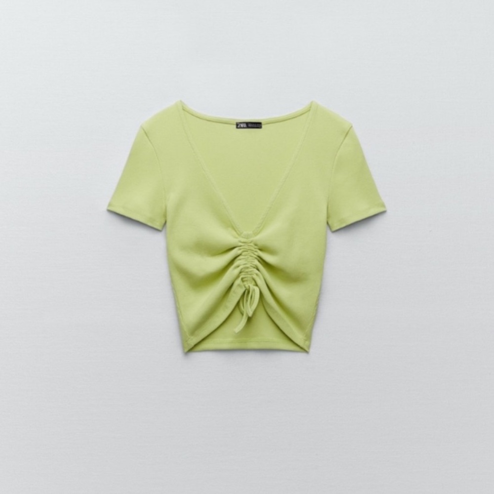 ZARA cinched green cropped tee